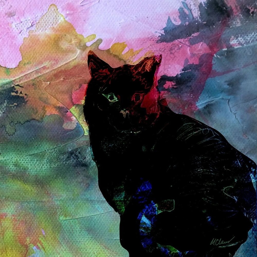 Black Cat — mixed media painting by Marjorie Claus
