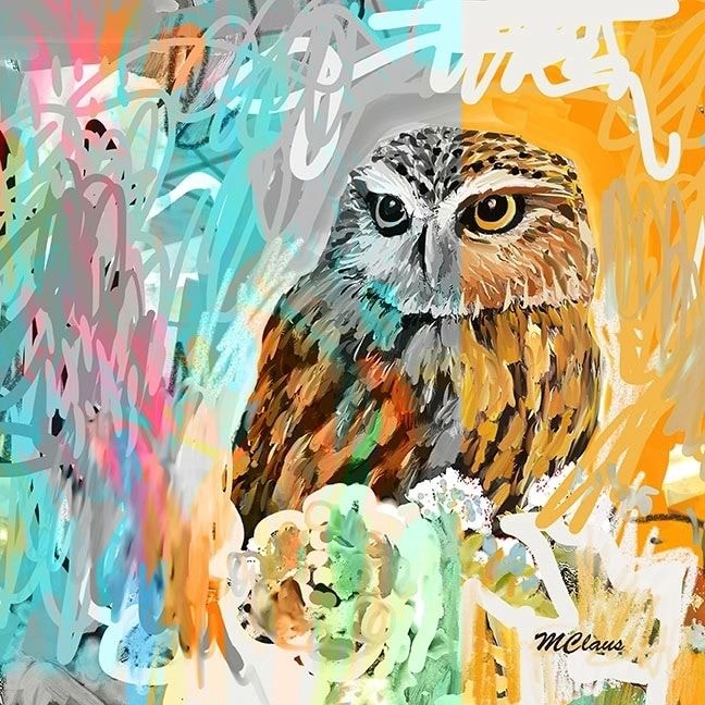 Graffiti Owl — mixed media painting by Marjorie Claus