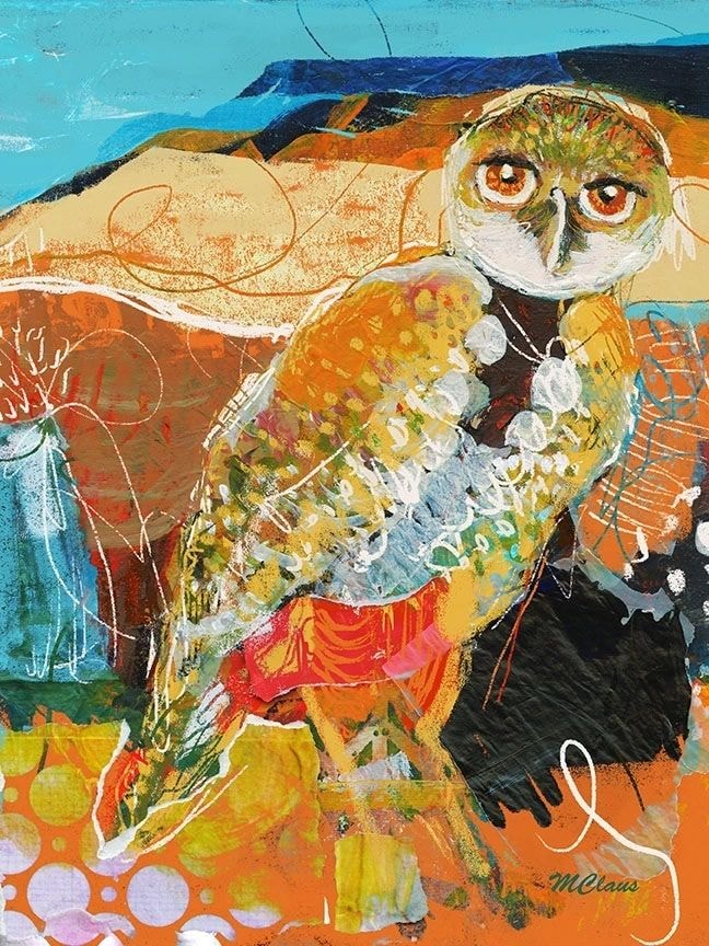 New Mesa Owl — mixed media painting by Marjorie Claus