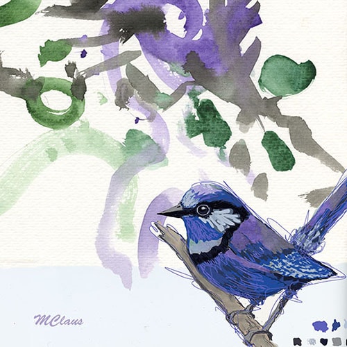 Splendid Fairy Blue, Watercolor — mixed media painting by Marjorie Claus