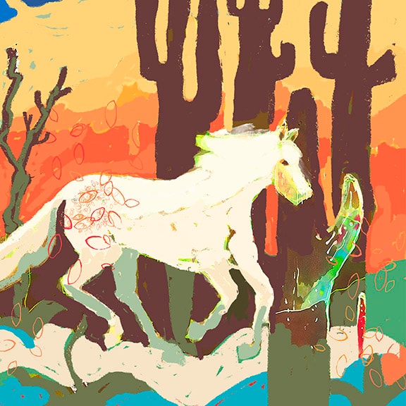 White Horse in Desert Landscape