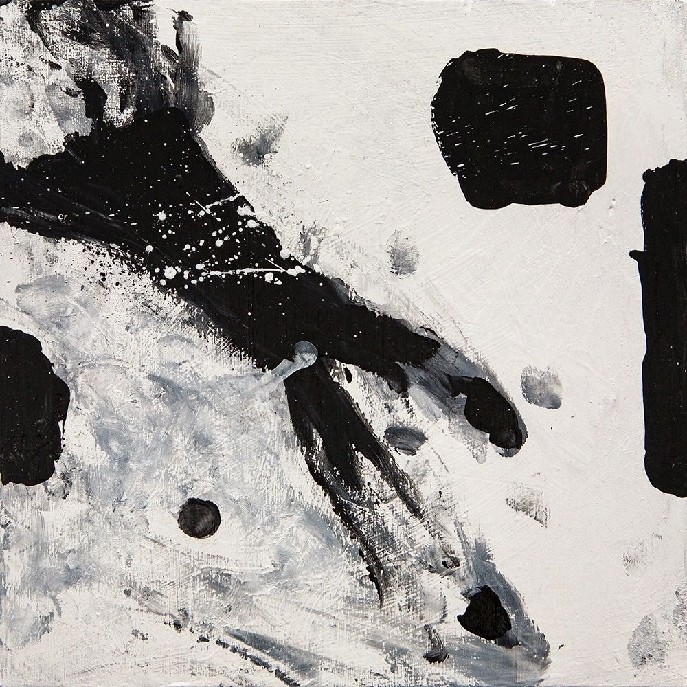 Abstract black and white mixed media painting on panel by Marjorie Claus